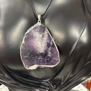 Natural Raw Chevron Amethyst Slab Pendant Necklace